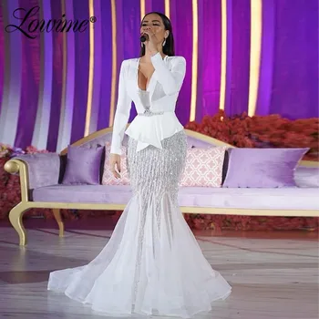 Lähis-Ida Naised Celebrity Kleidid Mermaid Dubai Disain Käsitsi Valmistatud Kristallid Profileerimine Pluss Suurus Pikk Saudi Araabia Poole Hommikumantlid 2021