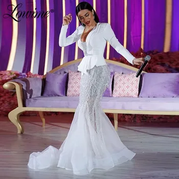 Lähis-Ida Naised Celebrity Kleidid Mermaid Dubai Disain Käsitsi Valmistatud Kristallid Profileerimine Pluss Suurus Pikk Saudi Araabia Poole Hommikumantlid 2021