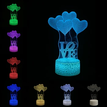 Romantiline Neli Südame Armastus 3D LED Lamp USB Öö Valguses Mitmevärviline Tabel Laua Öö sõbrapäeva Dekoratiivsed Sõbranna Kingitus