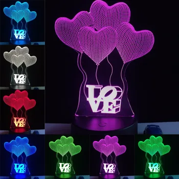 Romantiline Neli Südame Armastus 3D LED Lamp USB Öö Valguses Mitmevärviline Tabel Laua Öö sõbrapäeva Dekoratiivsed Sõbranna Kingitus