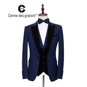 2020 Cenne Des Graoom Uus Meeste Ülikond, Kostüüm 3 Tükki Velvetl Slim Fit Salli Rinnamikrofon Pulmas Peigmees Smoking Mantel Jõulud