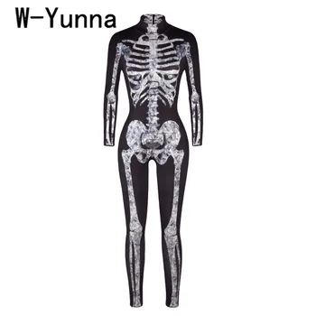 W-Yunna 2019 Halloween Täiskasvanud Skelett Prindi Kostüümid Naiste Pikad Varrukad, Krae Kaela Sipukad Naiste Jube Kuradi Nõid Naised