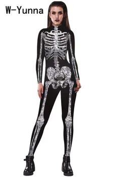 W-Yunna 2019 Halloween Täiskasvanud Skelett Prindi Kostüümid Naiste Pikad Varrukad, Krae Kaela Sipukad Naiste Jube Kuradi Nõid Naised