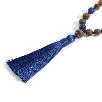 Lapis Lazuli Kollane Tiiger Silma 108Mala Beaded Sõlmes Pikk Kaelakee Meditatsiooni Jooga Õnnistus Japamala Tutt Meeste ja Naiste Ehted