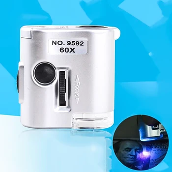 Uus 60X Mini Tasku Mikroskoobi Ehted Luup Suurendusklaas Luup Klaas LED-UV-Valgusega Luup