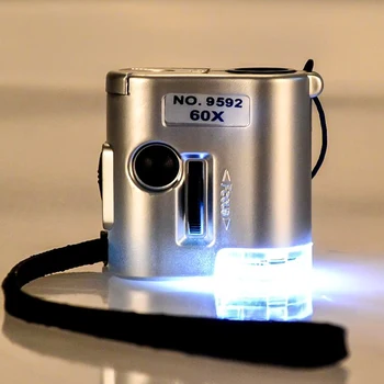 Uus 60X Mini Tasku Mikroskoobi Ehted Luup Suurendusklaas Luup Klaas LED-UV-Valgusega Luup