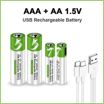 AA + AAA USB Laetav aku 1,5 V AA 2600mWh/AAA 550mWh li-ion akud mänguasjad vaata MP3-mängija termomeeter+TYPE-C Kaabel