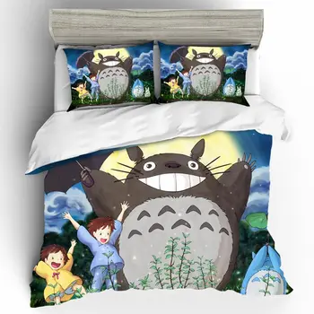Cartoon Totoro Voodipesu King Size Parure De Valgustatud Enfant Voodipesu Komplekt Parure De Valgustatud 2 Personnes Voodipesu Komplekt Luksus Conforter Komplekt Leht
