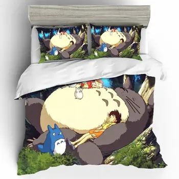 Cartoon Totoro Voodipesu King Size Parure De Valgustatud Enfant Voodipesu Komplekt Parure De Valgustatud 2 Personnes Voodipesu Komplekt Luksus Conforter Komplekt Leht