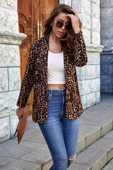 Leopard Pintsakud, Bleiserid Naiste Mood Vabaaja Töö Office Lady Ülikond Slim Ühe Nupu Äri-Naiste Bleiser Mantel Talever Pruun