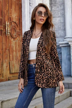 Leopard Pintsakud, Bleiserid Naiste Mood Vabaaja Töö Office Lady Ülikond Slim Ühe Nupu Äri-Naiste Bleiser Mantel Talever Pruun