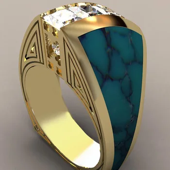 Luksus Mees Naine Crystal Sinine Punane Kivi Ring Vintage Kulla Värvi Abielusõrmus Lubadus Engagement Rõngad Meestele Ja Naistele
