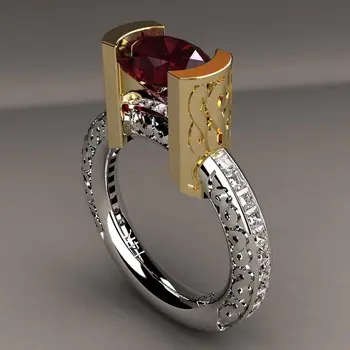 Luksus Mees Naine Crystal Sinine Punane Kivi Ring Vintage Kulla Värvi Abielusõrmus Lubadus Engagement Rõngad Meestele Ja Naistele