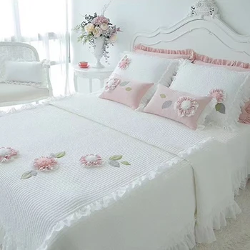 Korea puhtast puuvillast printsess mull tikandid segast tekk colcha edredones täis queen, king size 3tk voodi kate/bedspread YW