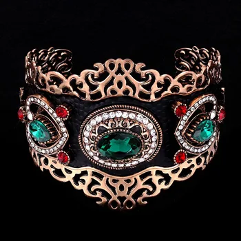 Zlxgirl metallist antqiue kulla värvi vintage bangles naistele kingitused roheline rhinestone manseti käevõrud Türgi crown käevõrud bijoux