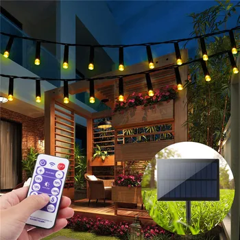 100/200 LED Päikese Valgus String Uuendatud päikesepaneel Remote 8 režiimid Aed Jõulupuu Muinasjutt Festival Valgustus Decor