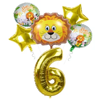 6tk/palju Väike Lõvi, Tiiger Õhupalli 40inch Gold Number Foolium Õhupalli Safari Loomaaed Teema Sünnipäeva Teenetemärgi Lapsed Kingitus Globos