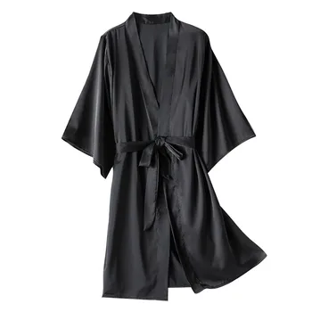 Pruutneitsi Riideid Satiin Kleit Pruut Elegantne Sleepwear Seksikas Must Naiste Kaste Kleit Kimono Hommikumantel Silk Vann Rüü Uni Lounge
