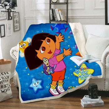 Viska tekk Dora Cartoon naljakas 3D-Samet -, Plüüš-Tekk Bedspread Lapsed Tüdrukud Sherpa Diivanil Teki Tekk Katab Reisi-011