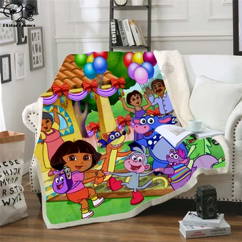 Viska tekk Dora Cartoon naljakas 3D-Samet -, Plüüš-Tekk Bedspread Lapsed Tüdrukud Sherpa Diivanil Teki Tekk Katab Reisi-011