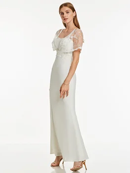 Dressv valge pikk õhtu kleit odav lühikeste varrukatega v-kaeluse mantel appliques pulmapidu riietumisstiil õhtukleidid