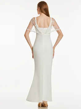 Dressv valge pikk õhtu kleit odav lühikeste varrukatega v-kaeluse mantel appliques pulmapidu riietumisstiil õhtukleidid