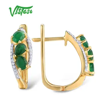 VISTOSO Kuld Kõrvarõngad Naistele Puhas 14K 585 Kollane Kuld Glamuurne, Elegantne Loomulik Emerald Sädelev Teemant Trendikas Trahvi Ehteid