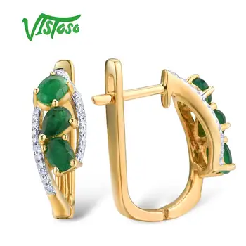 VISTOSO Kuld Kõrvarõngad Naistele Puhas 14K 585 Kollane Kuld Glamuurne, Elegantne Loomulik Emerald Sädelev Teemant Trendikas Trahvi Ehteid