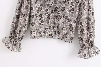 Uus Naiste elegantne v-kaeluse trükkimine vabaaja smock pluus daamid agaric pits stiilne kimono plisseeritud ruffles feminina särgid, topid LS6376