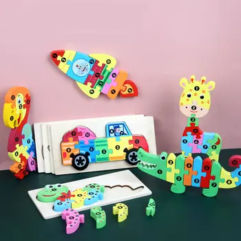 Lapsed Multikas Loomade Pusle Kokkupanek Mudel Montessori Mäng 3d Puzzles Puidust Laste Õppe Haridus teise lapse Mänguasjad Kingitus