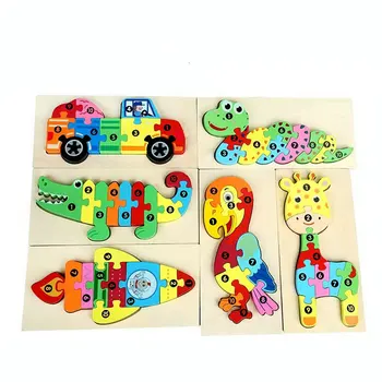 Lapsed Multikas Loomade Pusle Kokkupanek Mudel Montessori Mäng 3d Puzzles Puidust Laste Õppe Haridus teise lapse Mänguasjad Kingitus