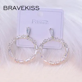 Bravekiss Luksus Selge CZ Tsirkoon Ring Tilk Tolknema Kõrvarõngad Naistele Ringi Avaldus Kõrvarõngad Korea Fashion Jewelly BUE0640