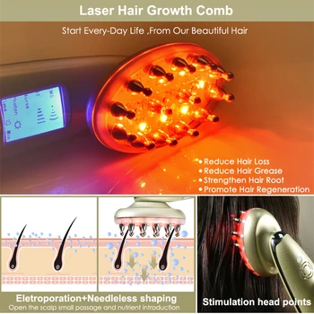 Tervist, Juuste Kasvu Laser Comb Infrapuna Massaaž Kamm RF Nano Anti Hair Loss Pintsel Punane Tuli EMS Juuste ja Peanaha Massaaž Kamm Harja