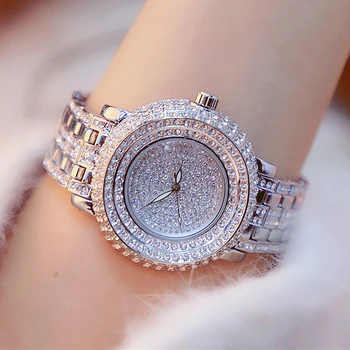 Mood Luxury Crystal vaadata 43MM suur teras dial Gold Quartz Watch Rhinestone Naiste Kellad Kell naine Daamid Kleit Käekell