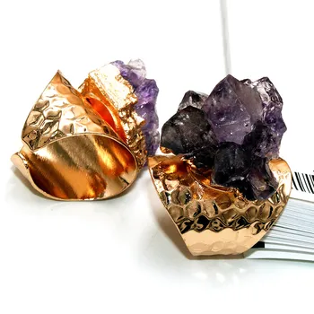Inspireeritud Knuckles rõngad karm Lilla kristall rõngad naiste laadi crystal kivi rõngad daamid poleeritud kuld rõngad