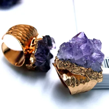 Inspireeritud Knuckles rõngad karm Lilla kristall rõngad naiste laadi crystal kivi rõngad daamid poleeritud kuld rõngad