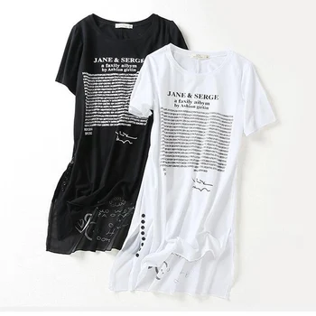 2020. aasta Suvel Pikk T-Särk Naiste Riided Kirjas Must-Valge T-särk Sexy Lühike Varrukas Õhuke Naiste Puuvillased Topid Tees Naine Tshirt