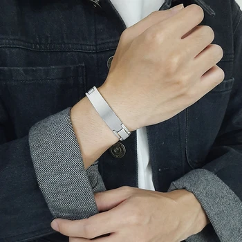 Vnox Stiilne 12mm Laius Meeste Käevõru Tasuta Personaliseeritud Custom ID-Tag Roostevabast Terasest Watchband Kett Ehete, Et Abikaasa Isa