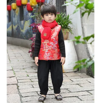 Punane Mood Laste Vest Mantel, Traditsiooniline Hiina Beebi Poiss Vest Talve Tepitud Kids Jope Varustus Ülerõivad Dragon Qipao
