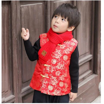 Punane Mood Laste Vest Mantel, Traditsiooniline Hiina Beebi Poiss Vest Talve Tepitud Kids Jope Varustus Ülerõivad Dragon Qipao