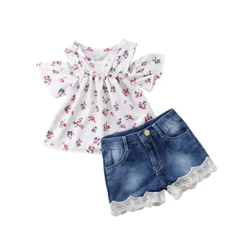 Emmababy 2019 Vastsündinud Laps Beebi Tüdruk Maha Õla Õie T-särgid Denim Püksid Püksid Varustus