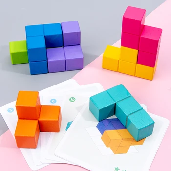 Lastele Puidust mänguasju 3D Puzzle Loogika Mäng 3D Ruumilist Mõtlemist DIY Tabel Mäng Puidust Mosaiikpildid Cube Edcuational Mänguasjad Lastele
