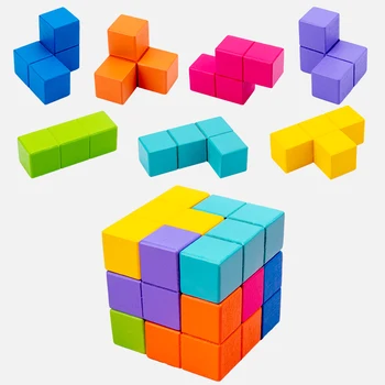 Lastele Puidust mänguasju 3D Puzzle Loogika Mäng 3D Ruumilist Mõtlemist DIY Tabel Mäng Puidust Mosaiikpildid Cube Edcuational Mänguasjad Lastele