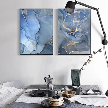 Moodne Sinine Abstraktne Lõuend Maali Marmor Tekstuur Pilt Plakati ja Printida Tapeet Seina Art Home Magamistuba, elutuba, Tuba Decor