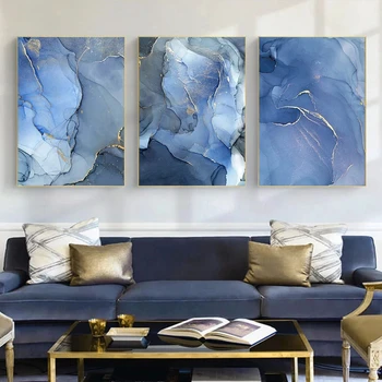 Moodne Sinine Abstraktne Lõuend Maali Marmor Tekstuur Pilt Plakati ja Printida Tapeet Seina Art Home Magamistuba, elutuba, Tuba Decor