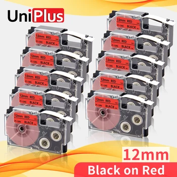 UniPlus 10PK 12mm Märgistamise Lint Must Punane Ühilduv Casio Label Maker XR12RD XR-12RD printerilint jaoks Casio Labeller KL100