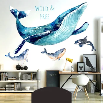 3D-Big Blue Whale Cartoon Seina Kleebis Baby Kids Toad Home Decor elutuba Pannoo Kunst Klassiruumis DIY Seina Kleebised