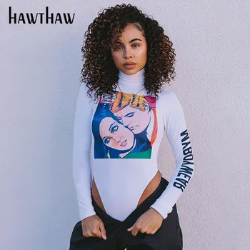 Hawthaw Naiste Mood Sügisel Kirjas Trükitud Kõrge Kaelusega Pika Varrukaga Bodysuit Romper Playsuit 2020. Aasta Sügisel Riided Streetwear