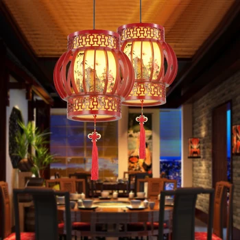 Hiina stiilis tee-restoran valguses tänapäeva antiik restoran puidust elutuba klassikalise lambanahast laterna lühter YHJ102801