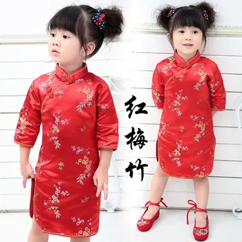 Uus Kevad Armas Tüdrukute Kleidid Laste Hiina chi-pao cheongsam Uue Aasta kingitus Lapsed Tüdruk peorõivad Kostüüm Beebi Tüdrukud Qipao